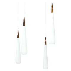 Scandinavian Modern & Teak Opaline Glass Pendant Lamps by Luxus, Sweden