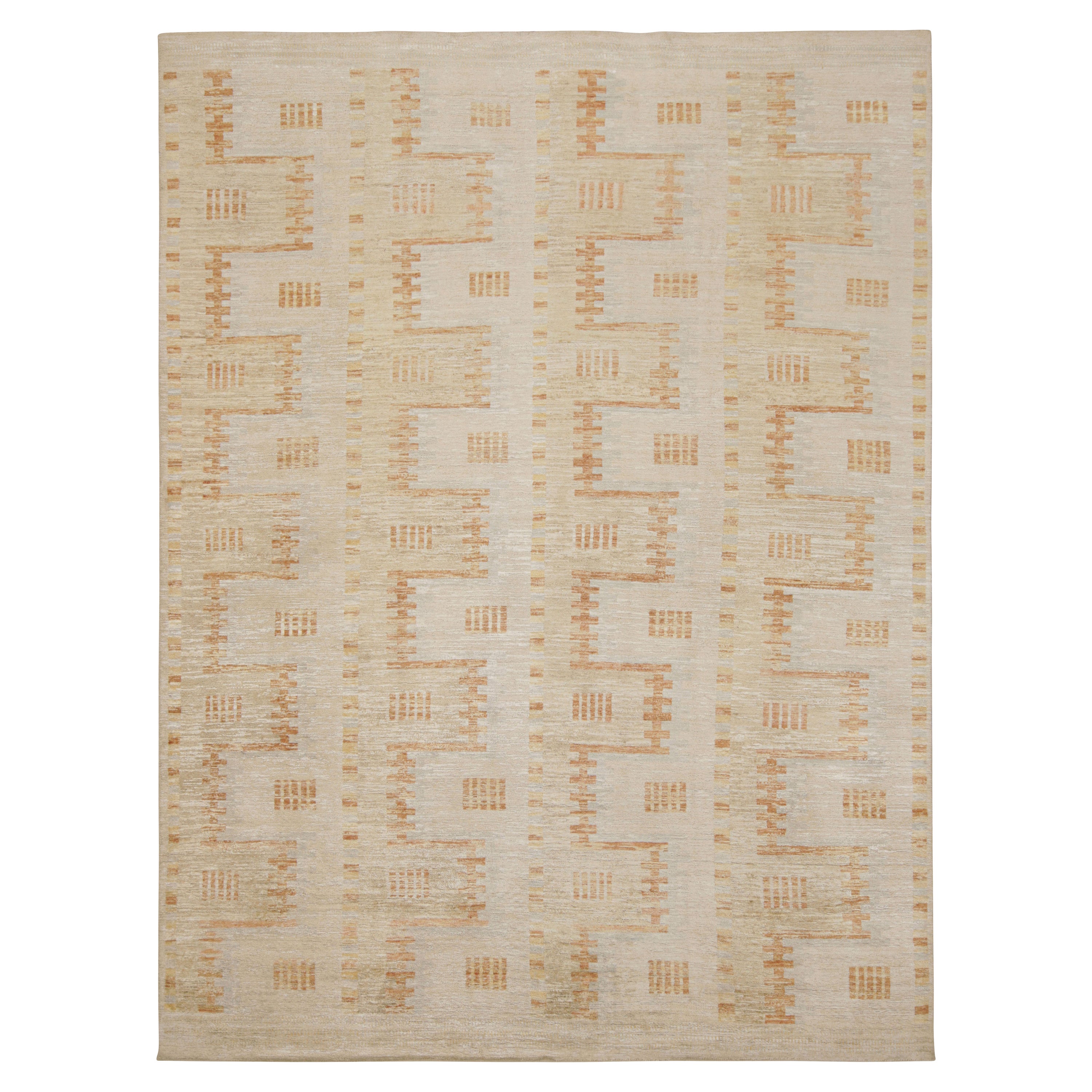 Rug & Kilim’s Scandinavian Style Rug in Ivory and Beige, with Geometric Pattern For Sale