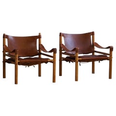 Arne Norell, Pair of Sirocco Lounge Chairs, Leather and Ash, AB Aneby, 1960s