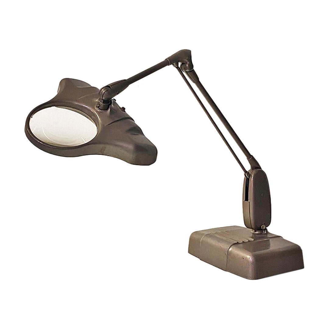 M270 adjustable lamp with magnifying glass Dazor Floating Fixture USA 1950s For Sale