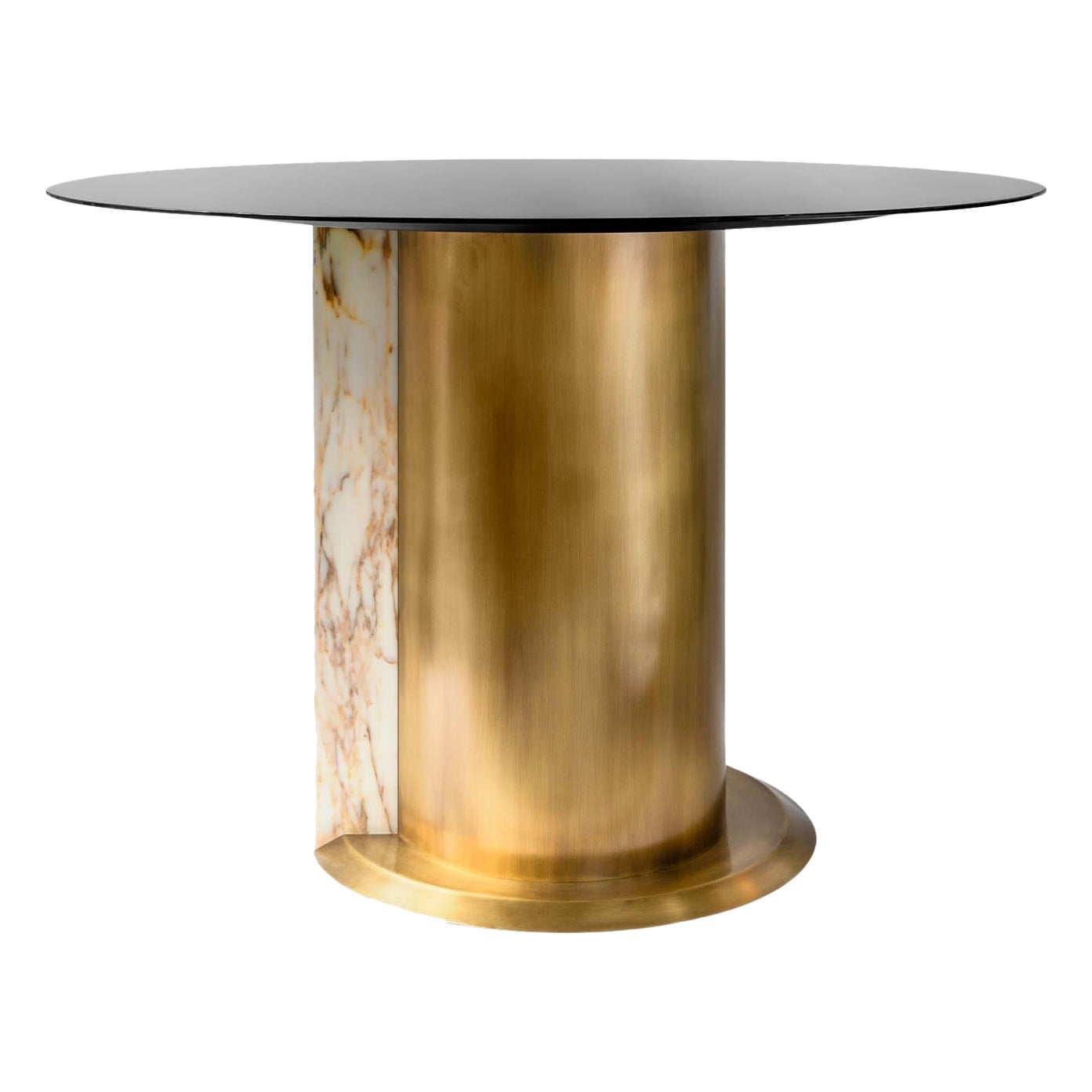 Tim Circular Brass Plated Metal & Marble Dining Table