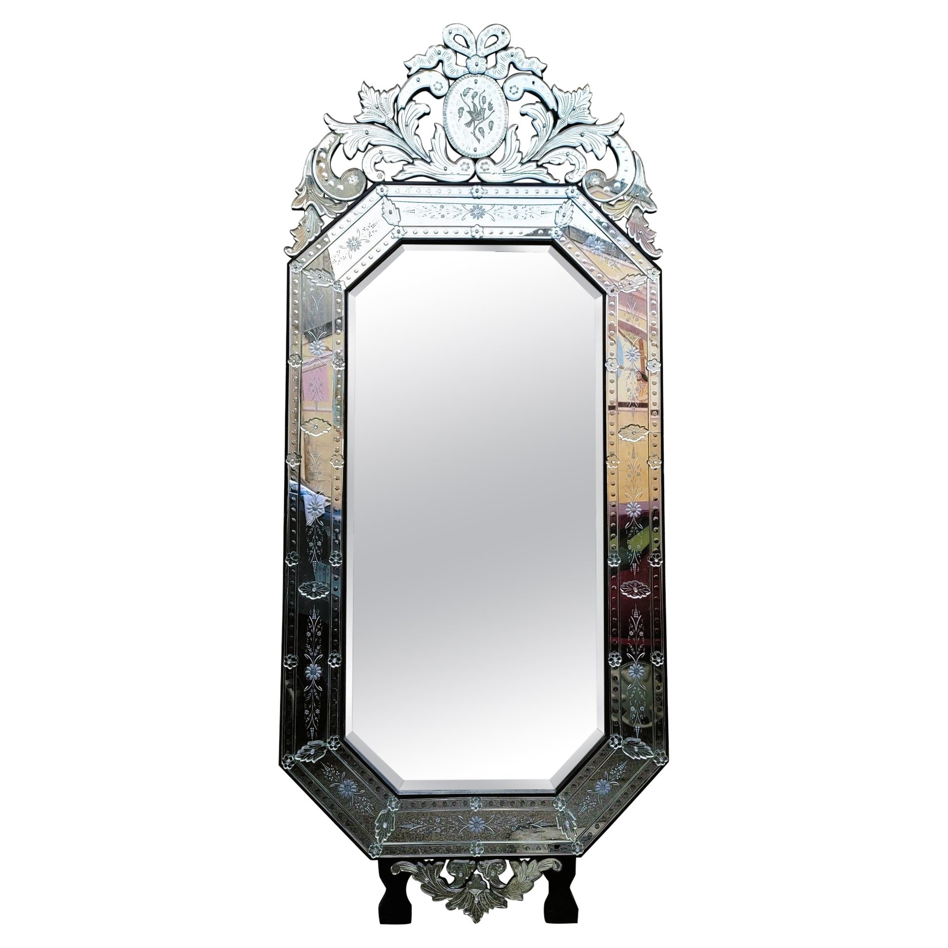 Très grand miroir gravé de Venise, 260 cm, 20e siècle en vente
