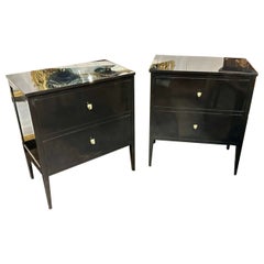 Pair of Directoire Style Piano Black Side Tables