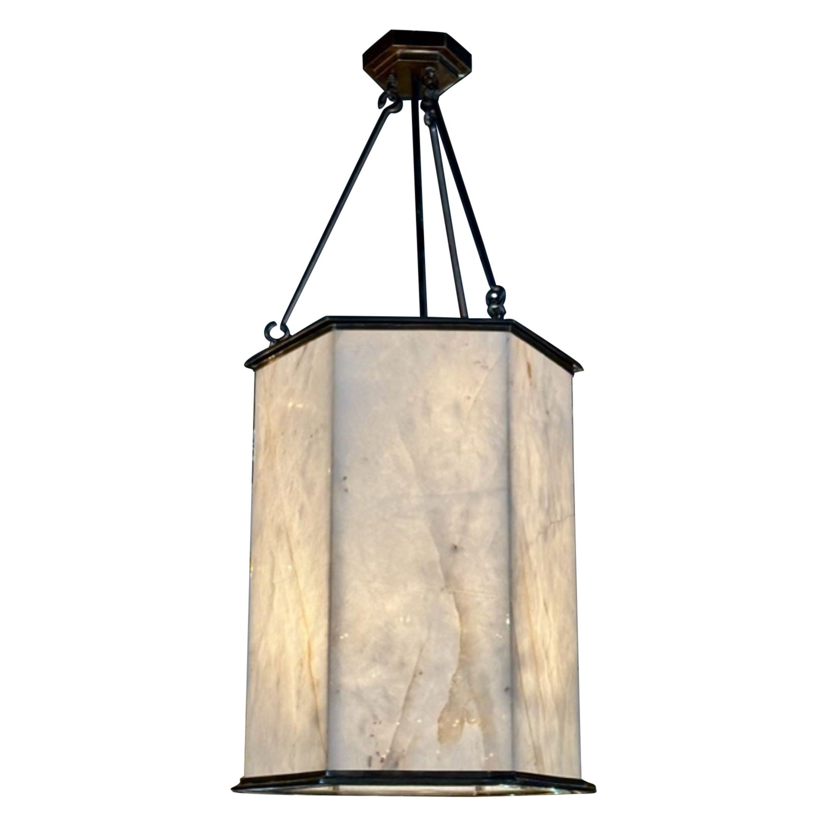 Modern Polished Rock Crystal and Bronze Large Scale Lantern For Sale