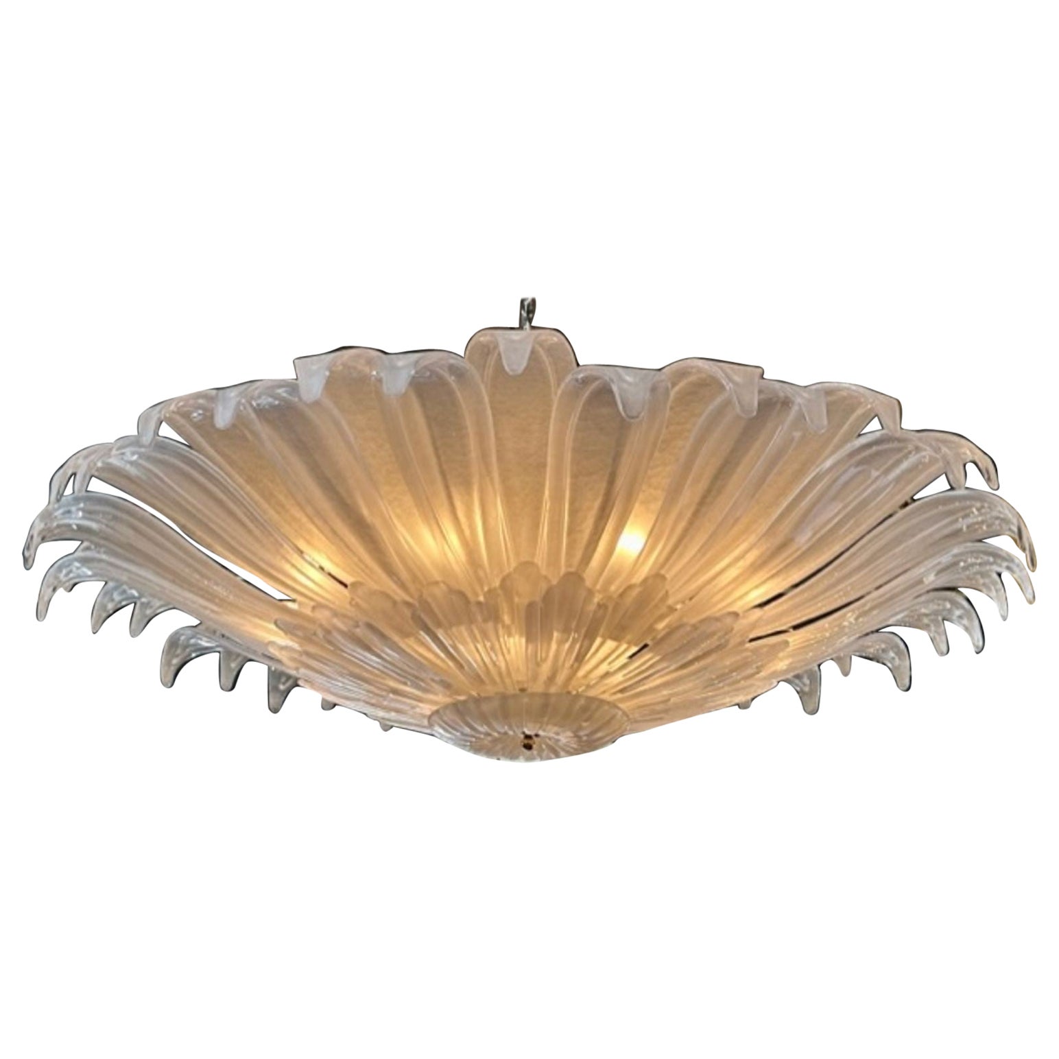 Modern Polished Frosted Murano Glass Flush Mount Chandelier For Sale