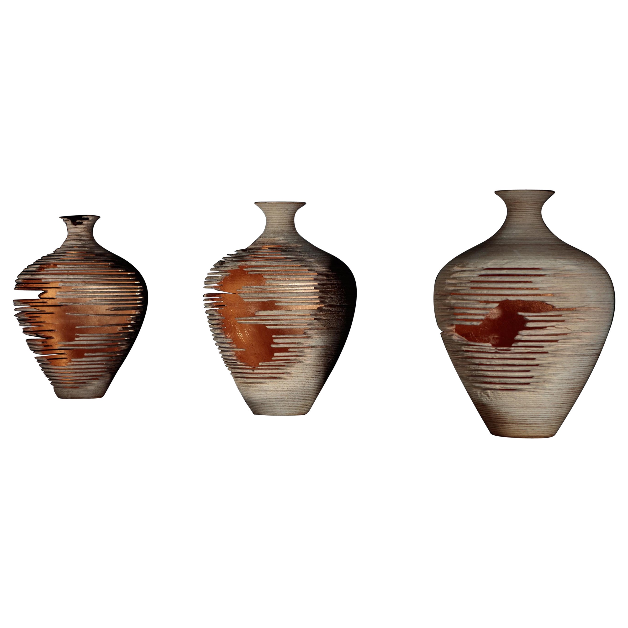Relic Vessels Triptych - Ash & Rose Gold by Marc Fish