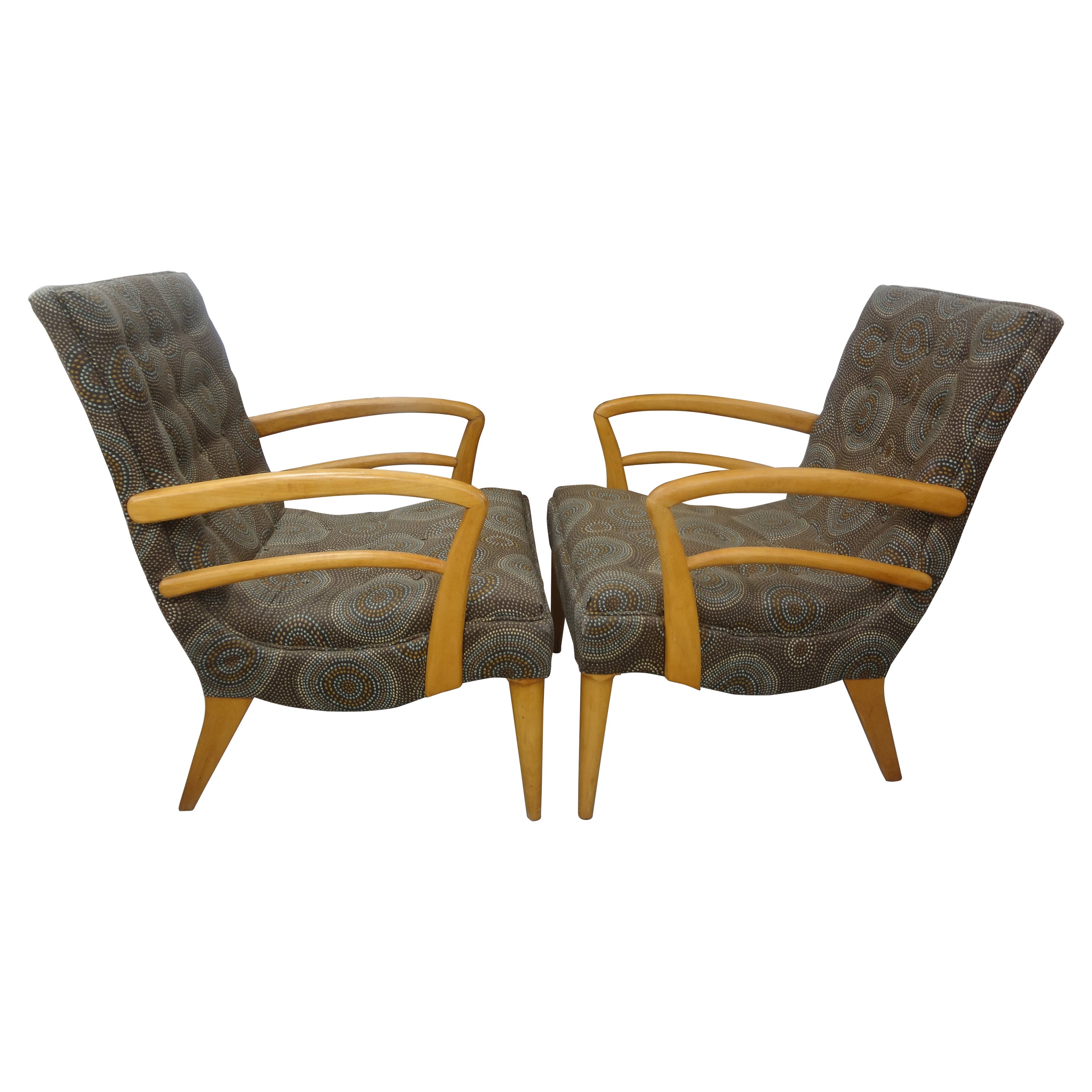 Pair of Italian Modern Fruitwood Lounge Chairs For Sale