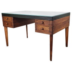 Retro 1940s Art Deco Mid-Century Italian Slat Carved Wood Writing Desk Table