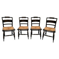 20th Century Black Hitchcock Rush Seat Dining Chairs Set of 4