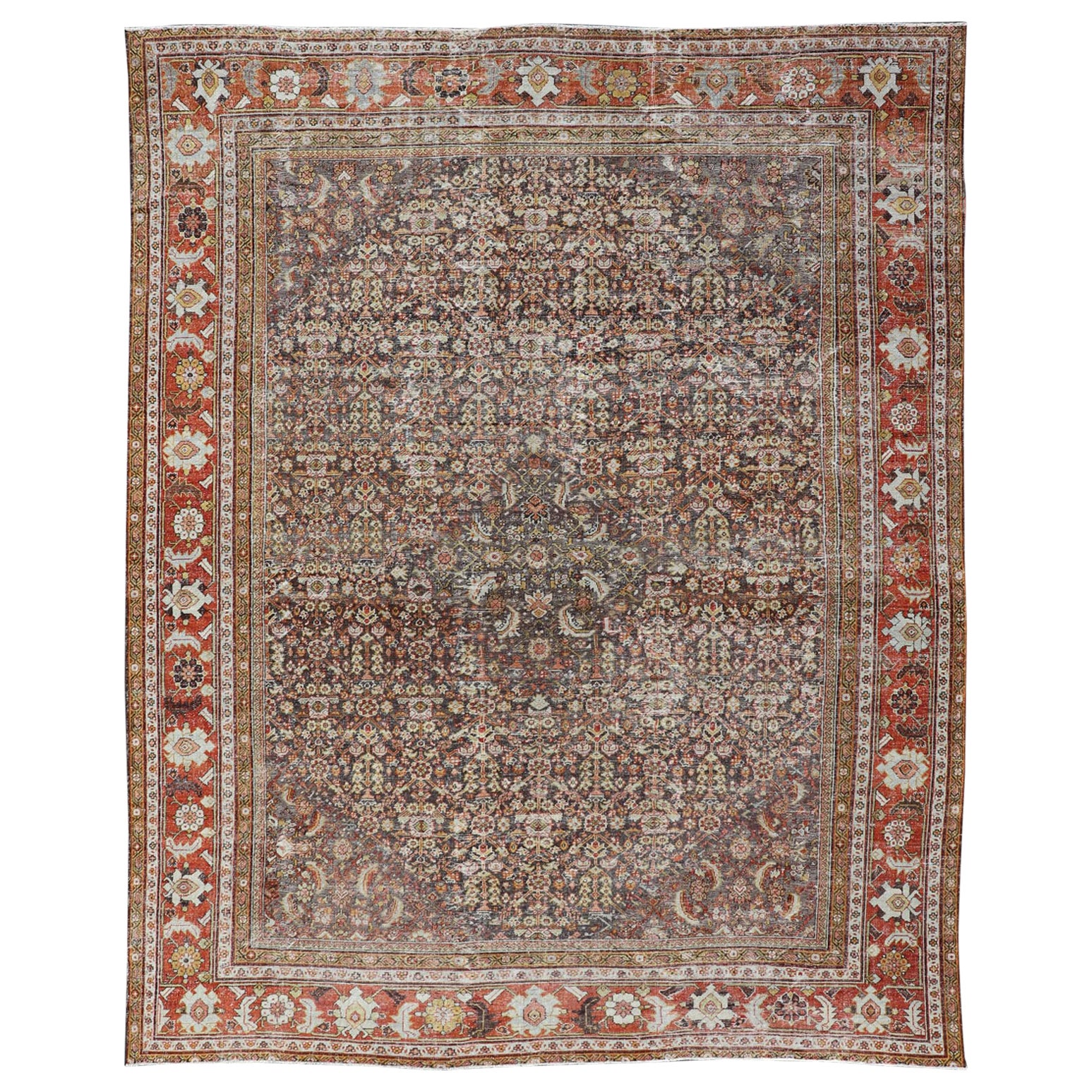 Persian Sultanabad Rug with All-Over Design with Medallion With Brown and Red  For Sale