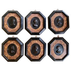 Set Six 18th Century Grand Tour Bronze Portraits Carved Marble Frame