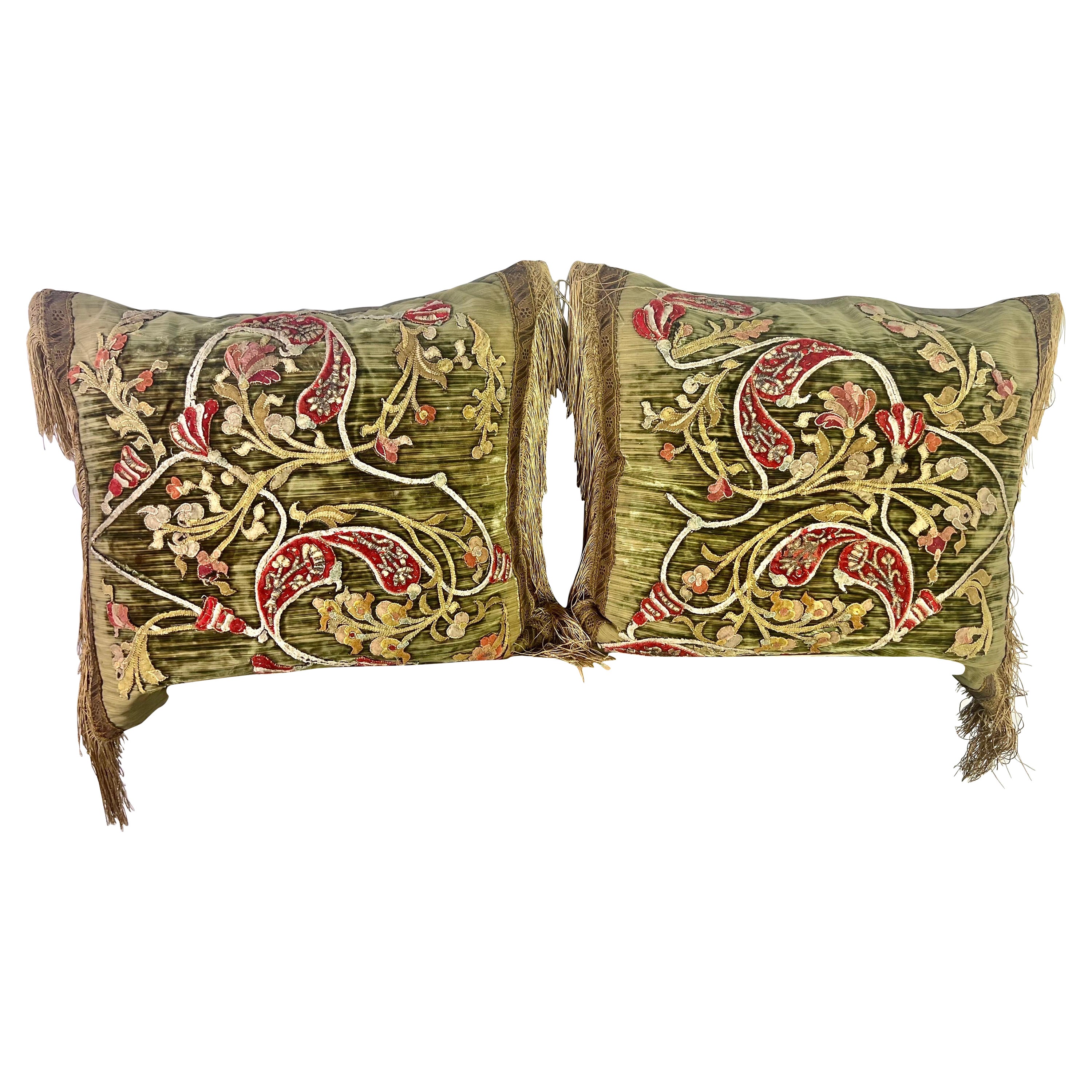Pair of Custom Pillows w/ 18th C. Textile Fronts For Sale