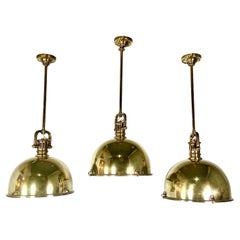 Vintage Set of Three Monumental Brass Domed Shaped Pendants 