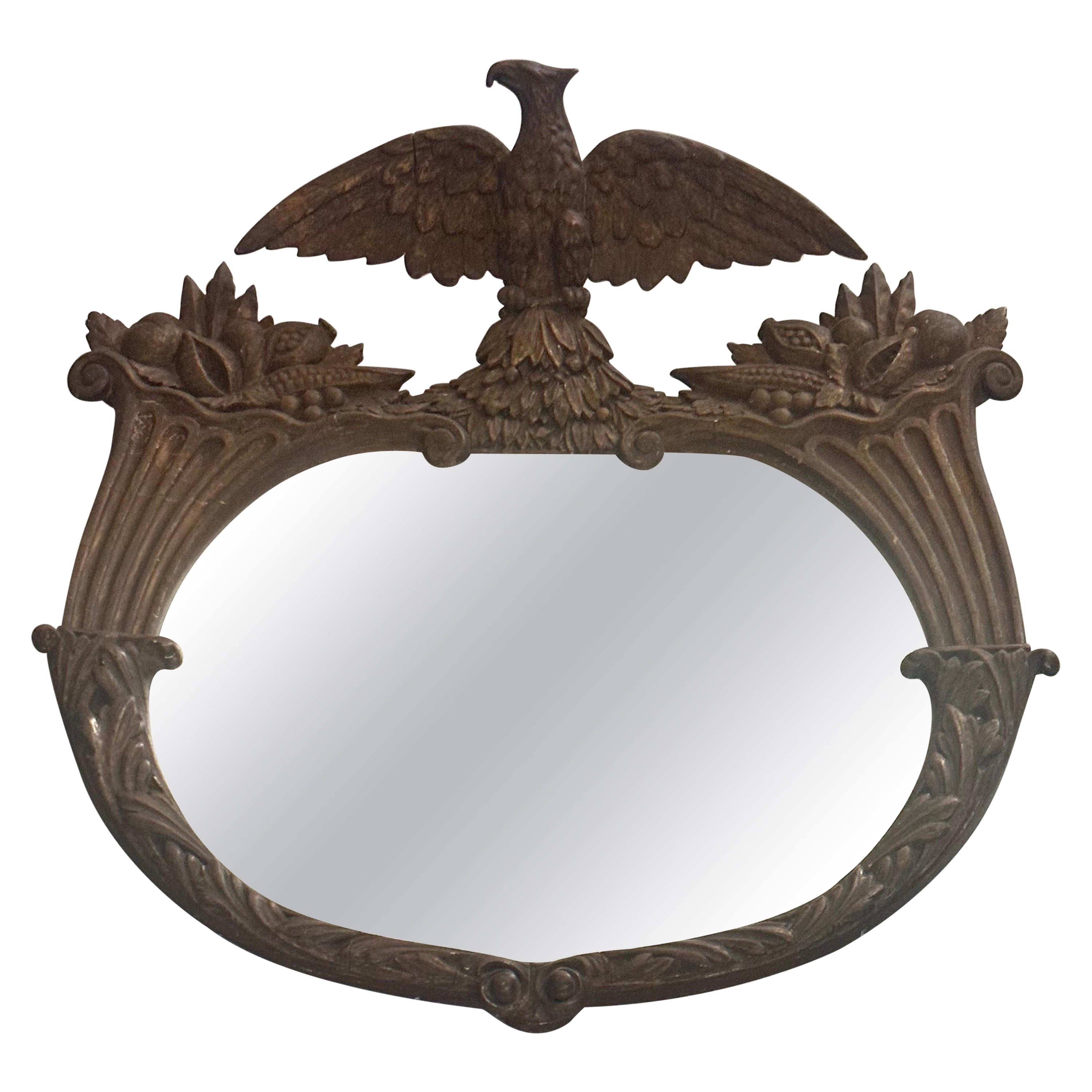 19th C. Federal Style Gilt Wood Mirror w/ Eagle & Cornucopias For Sale