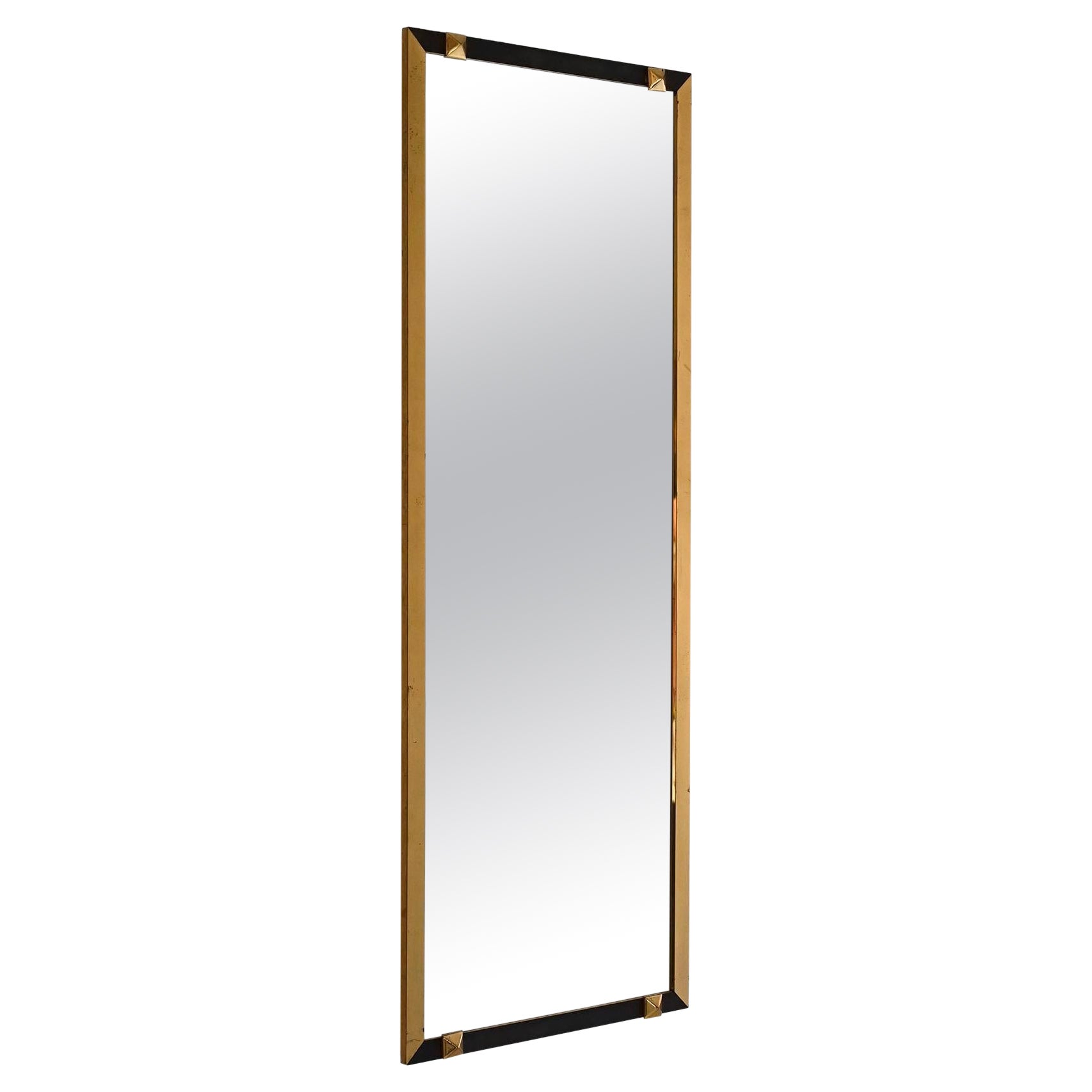 Vintage rectangular mirror with gold and black metal frame For Sale