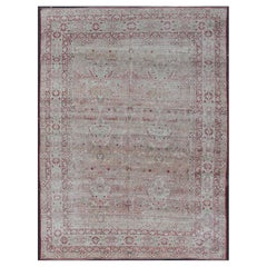 Antique Persian Kerman Lavar Rug with Floral Motifs in Reds & Pinks 9'6" x 13'6
