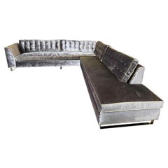 Modern Tufted Sectional Sofa in Luxury Gray Velvet with Chartreuse Welt XL