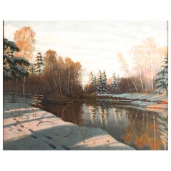 Antique Boris Vasilevich Bessonov (1862-1934) Russian Winter Landscape
