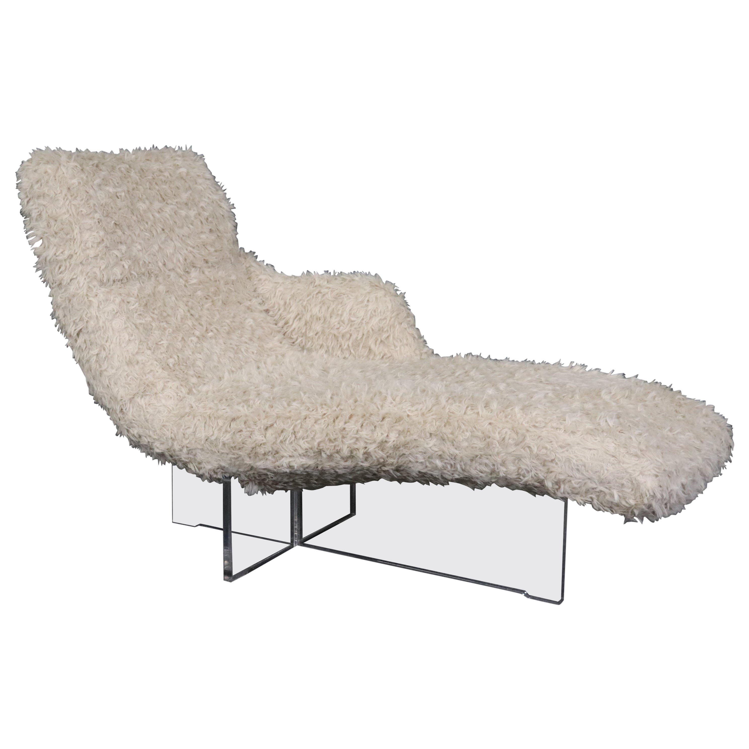 Très rare, attribué à Vladimir Kagan, base en Lucite, chaise de repos en fausse fourrure