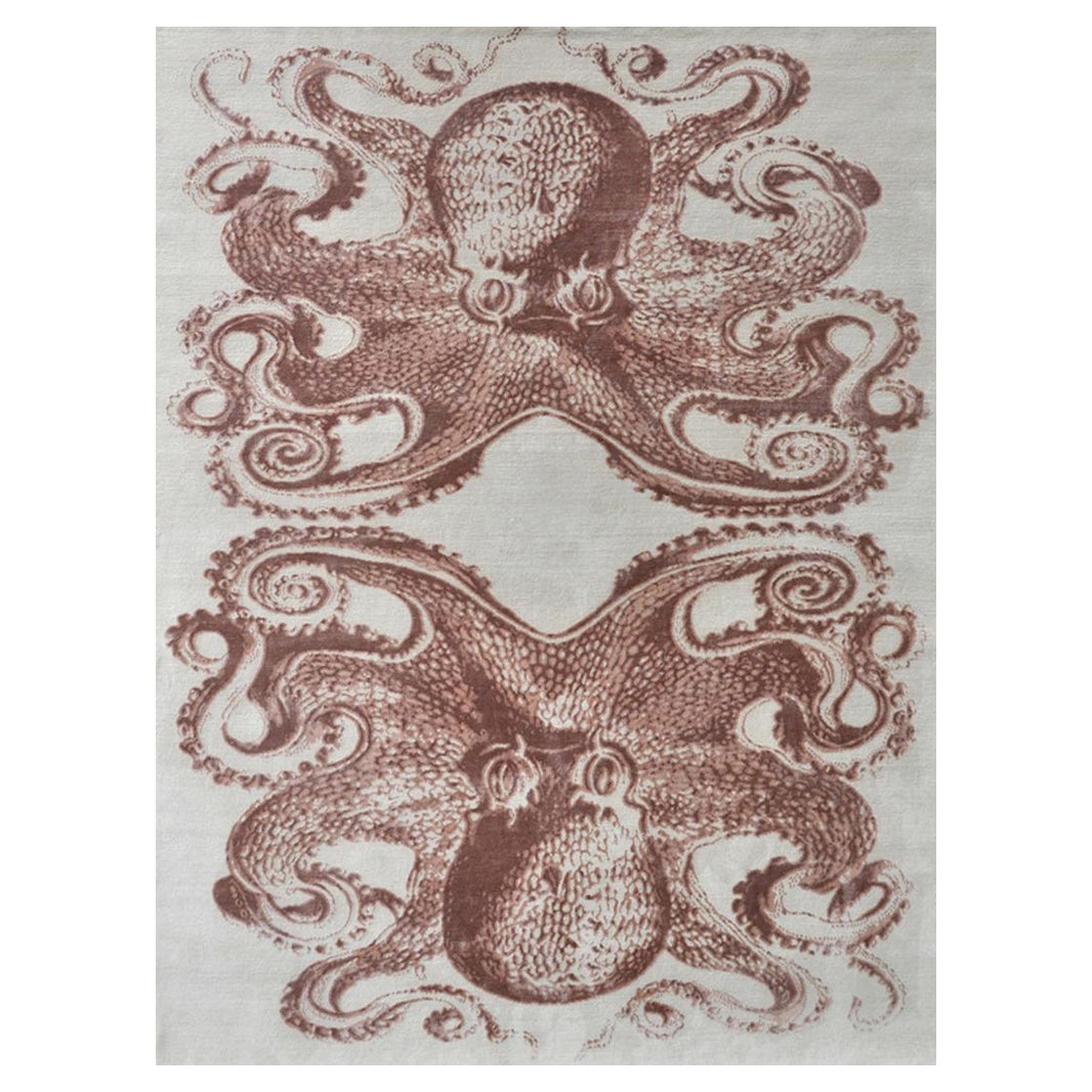 "Okto - Blush + Cream" /  9' x 12' / Hand-Knotted Wool + Silk Rug For Sale