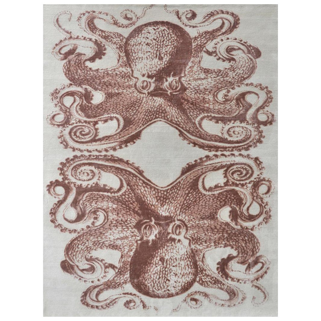 "Okto - Blush + Cream" /  10' x 14' / Hand-Knotted Wool + Silk Rug For Sale