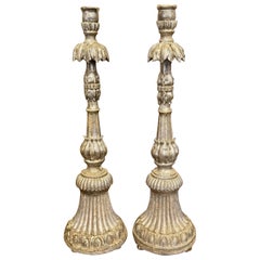 Pair of 19th Century Italian Carved and Silver Gilt Altar Sticks