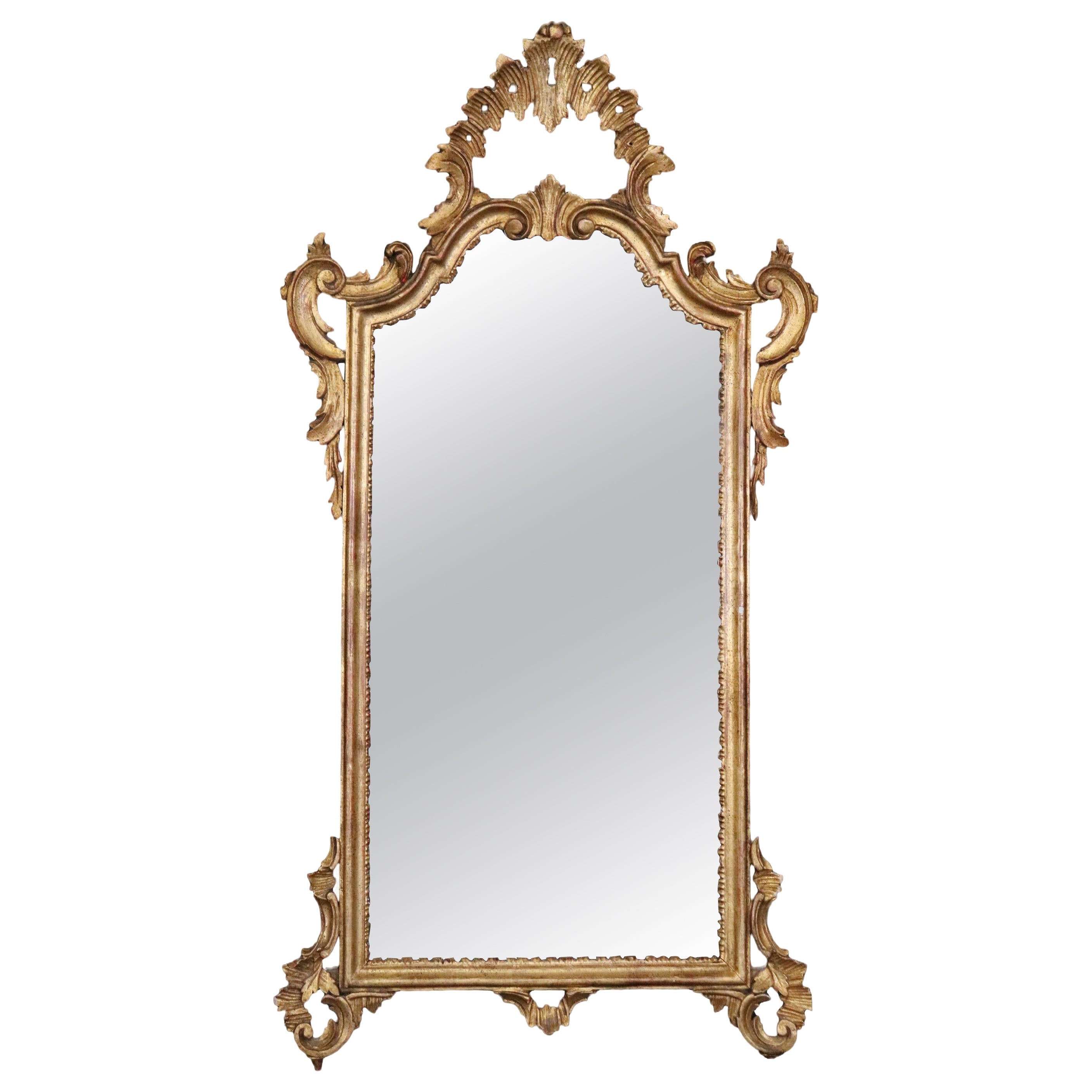 Fine Florentine Giltwood Carved Wall Mirror Circa 1940 For Sale