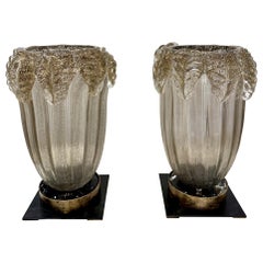 Vintage Murano Glass Hurricane Lanterns, Pair