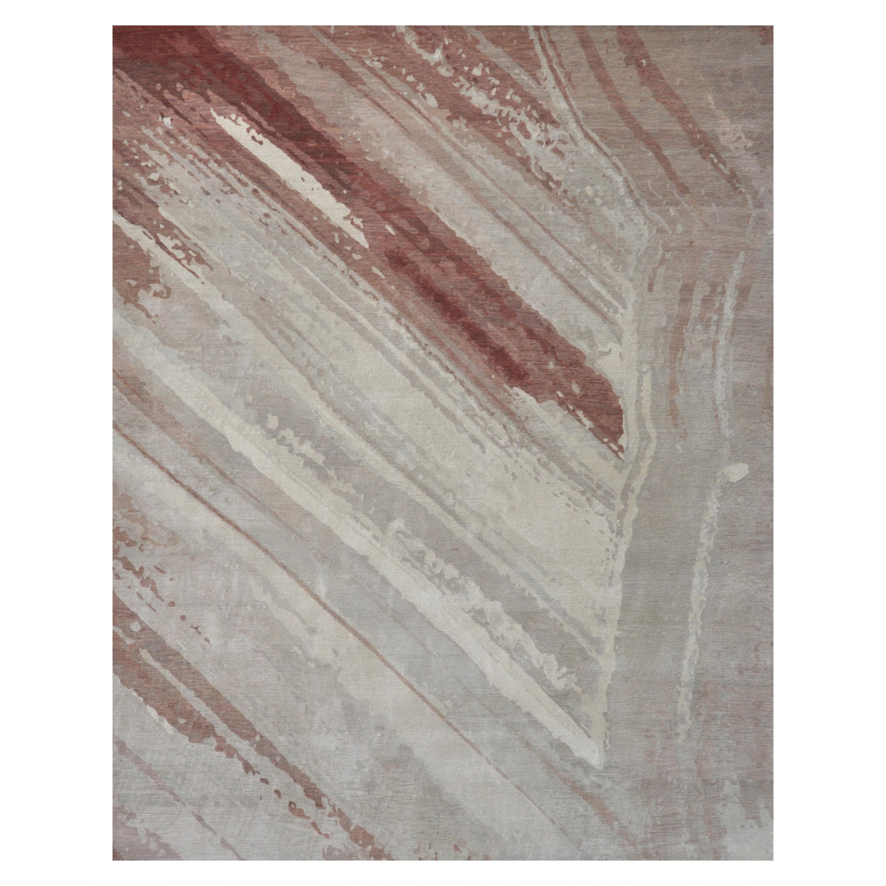 "Diavik - Burgundy + Gray" /  9' x 12' / Hand-Knotted Wool Rug For Sale