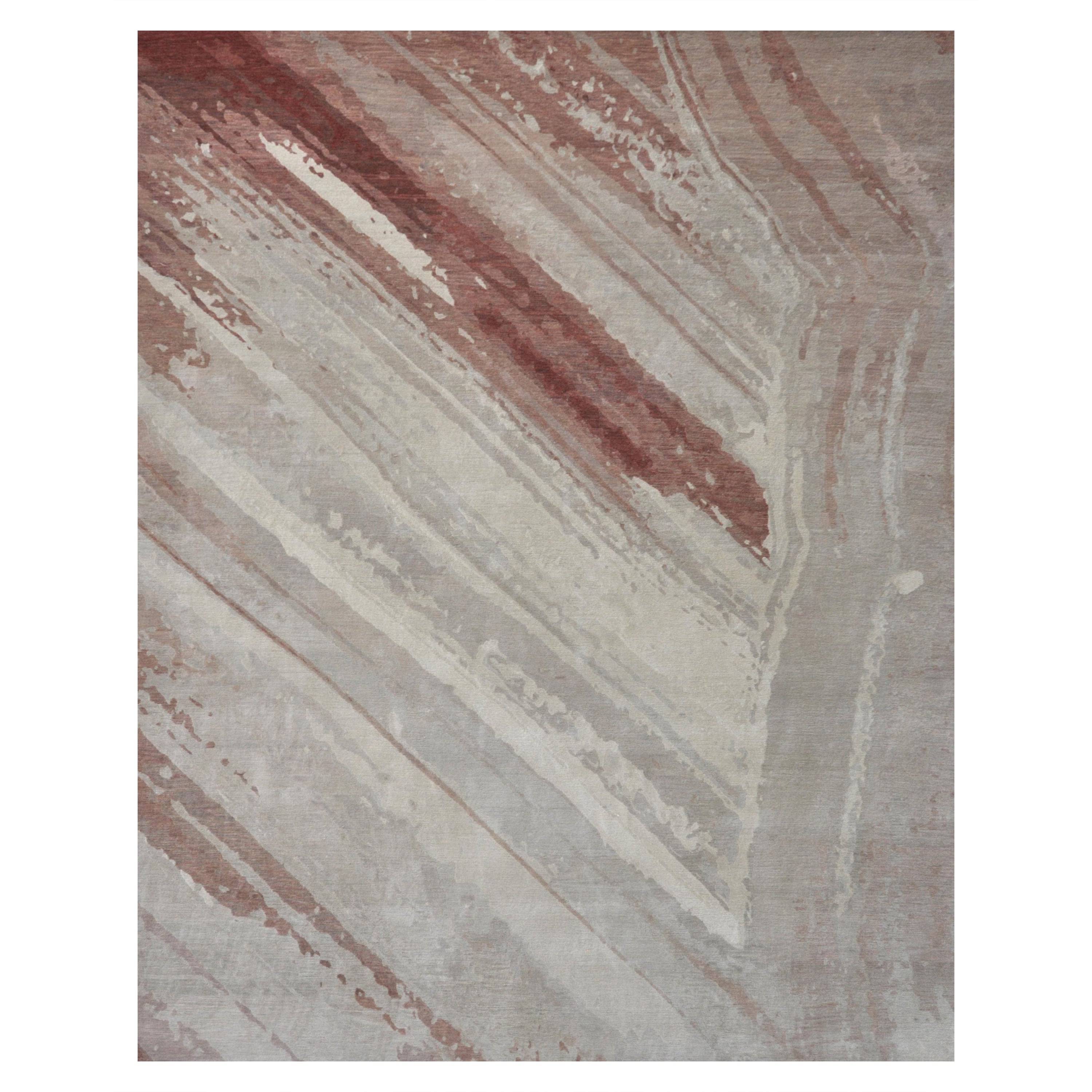 "Diavik - Burgundy + Gray" /  10' x 14' / Hand-Knotted Wool Rug For Sale