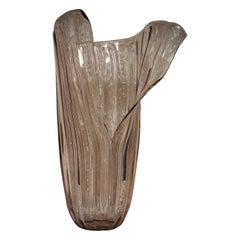 Transparente blassrosa Vase aus Murano-Kunstglas, 1980