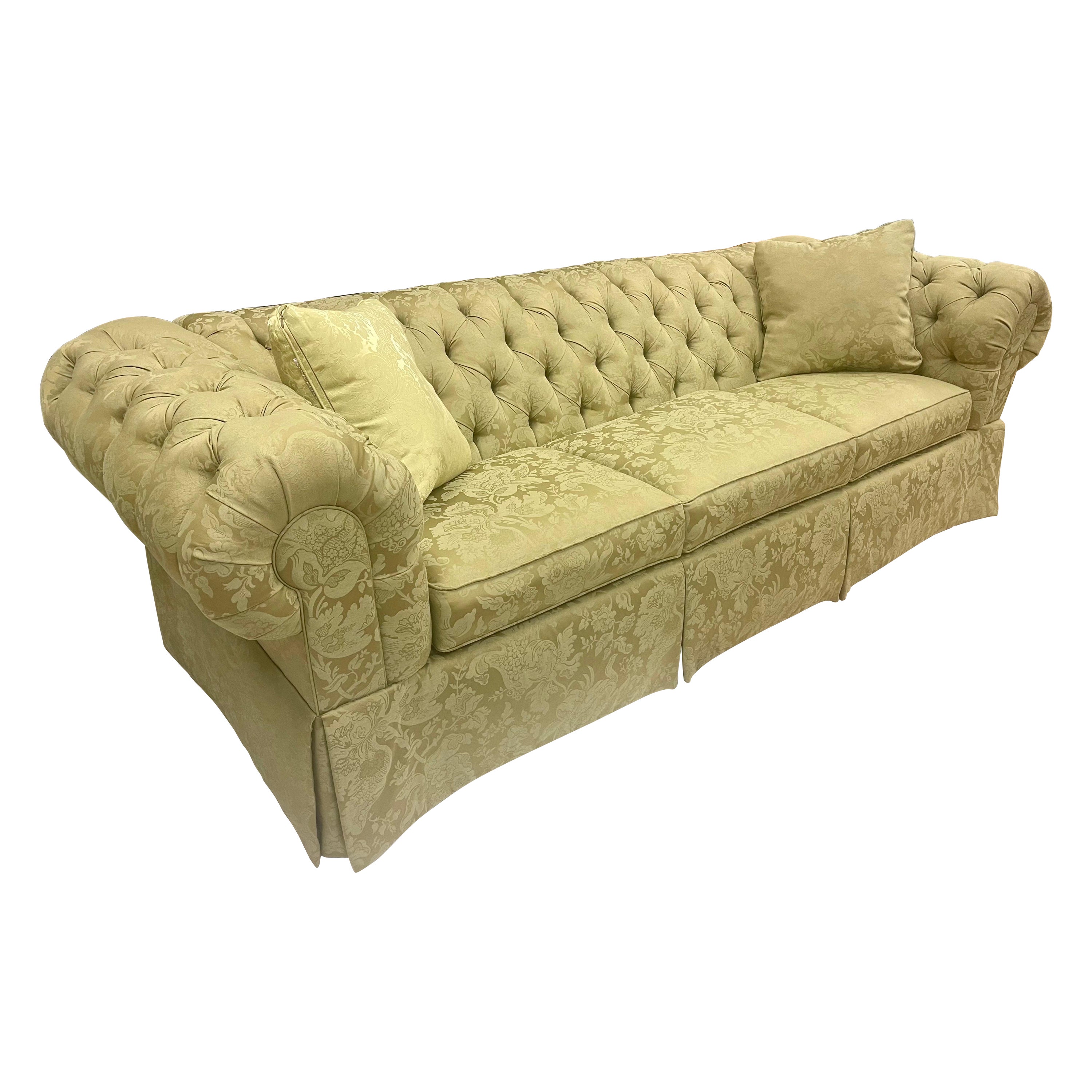 Chesterfield Tufted Three Seater Sofa in Rare Olive Paisley Upholstery