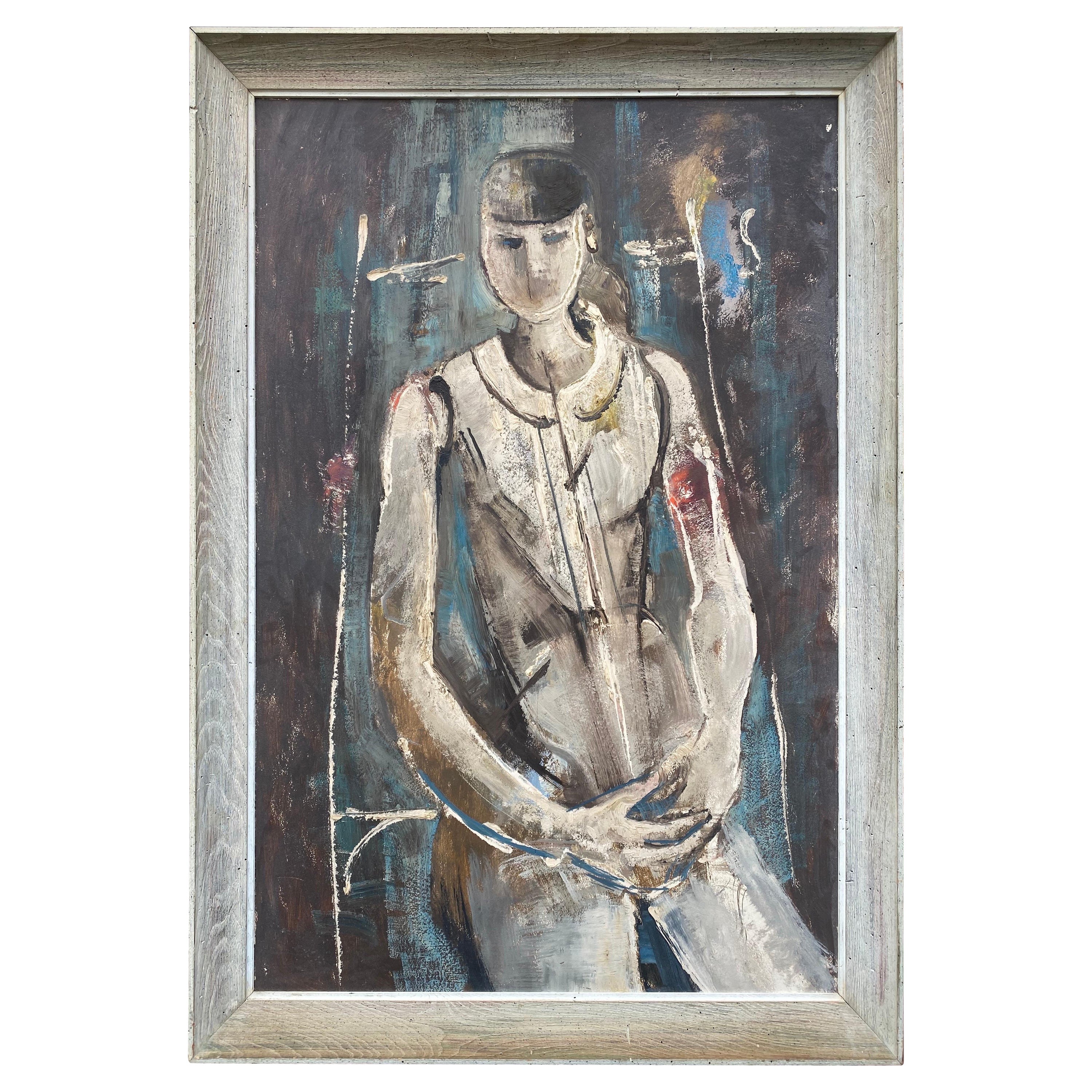 Large  Abstract Painting of a seated figure in Period Frame, Signed Hyland For Sale