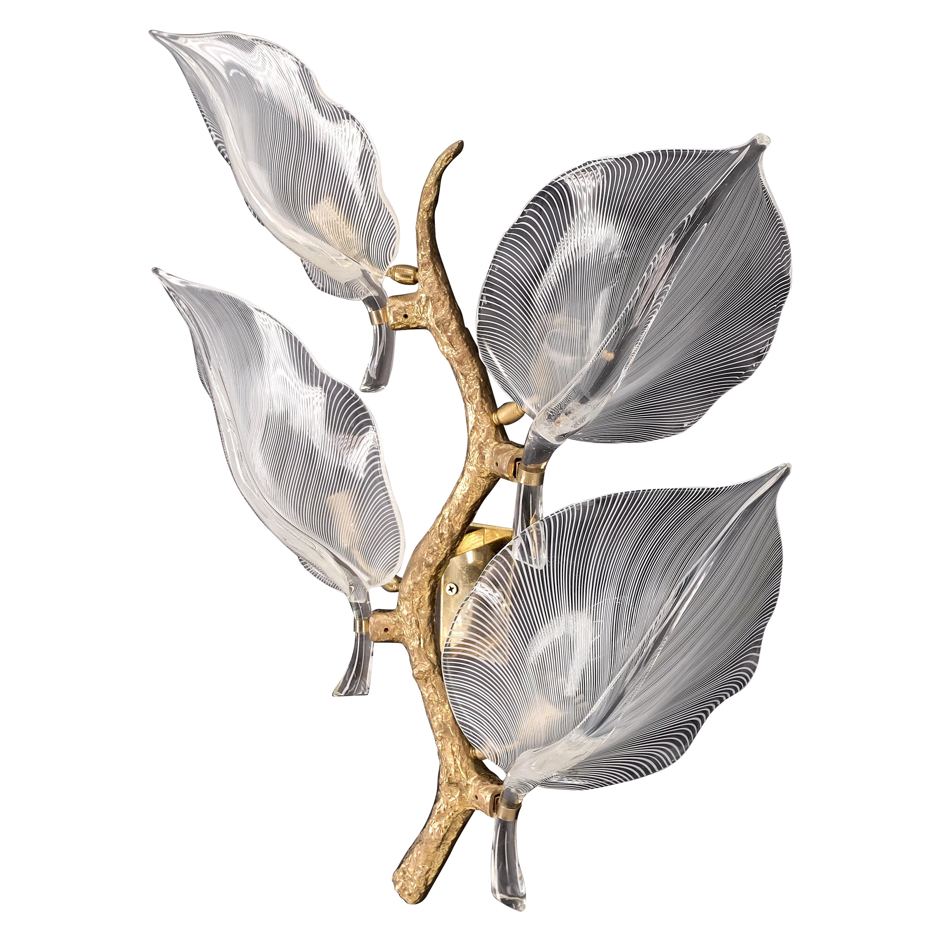 Franco Luce Murano Glass Heavy Bronze Leaves Branch Motive Wall Scones MINT! For Sale