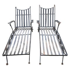 Antique Pair of Mid Century Wrought Iron Chaise Lounges 