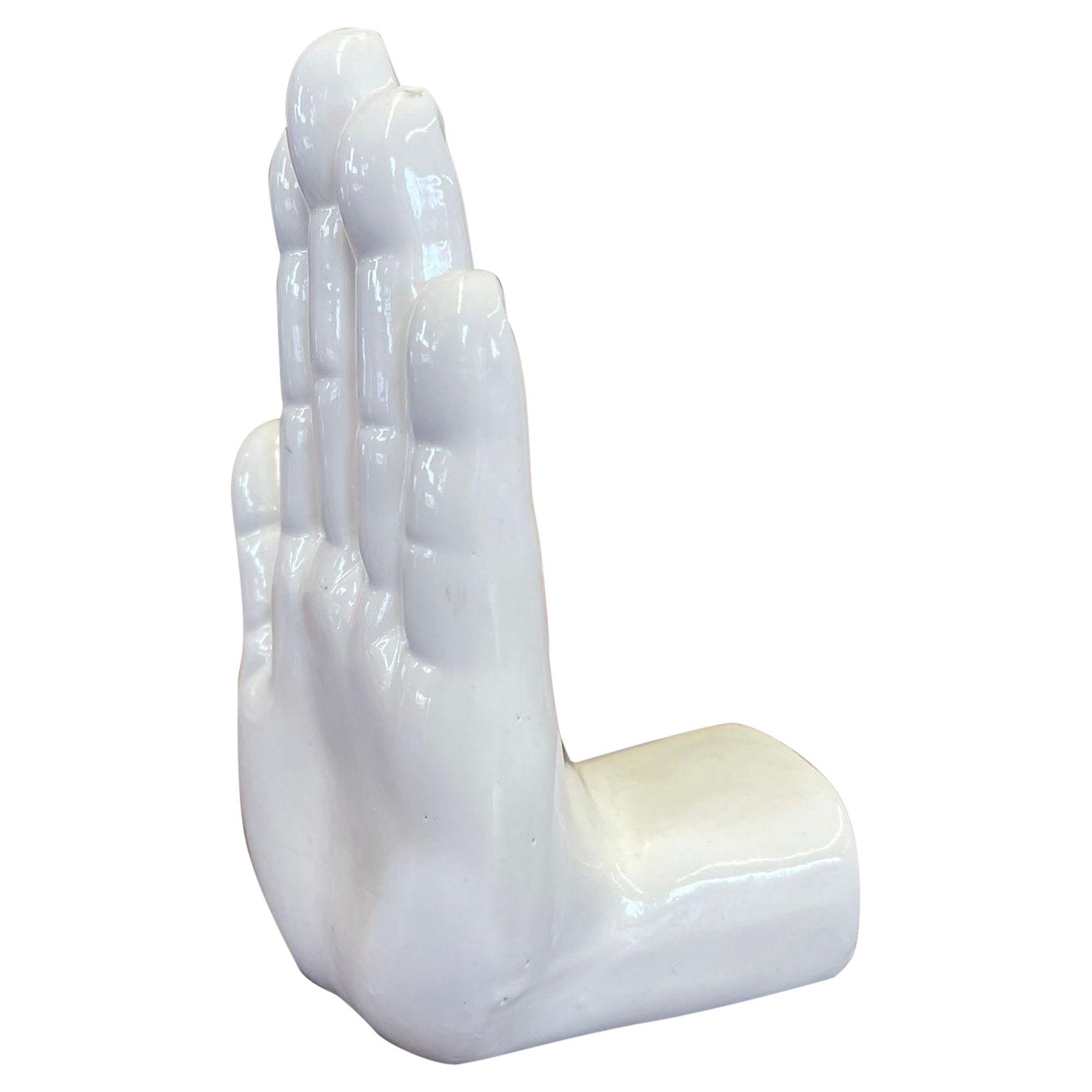 1970s Vintage Inspired White Sculpture of Hand Bookend. For Sale