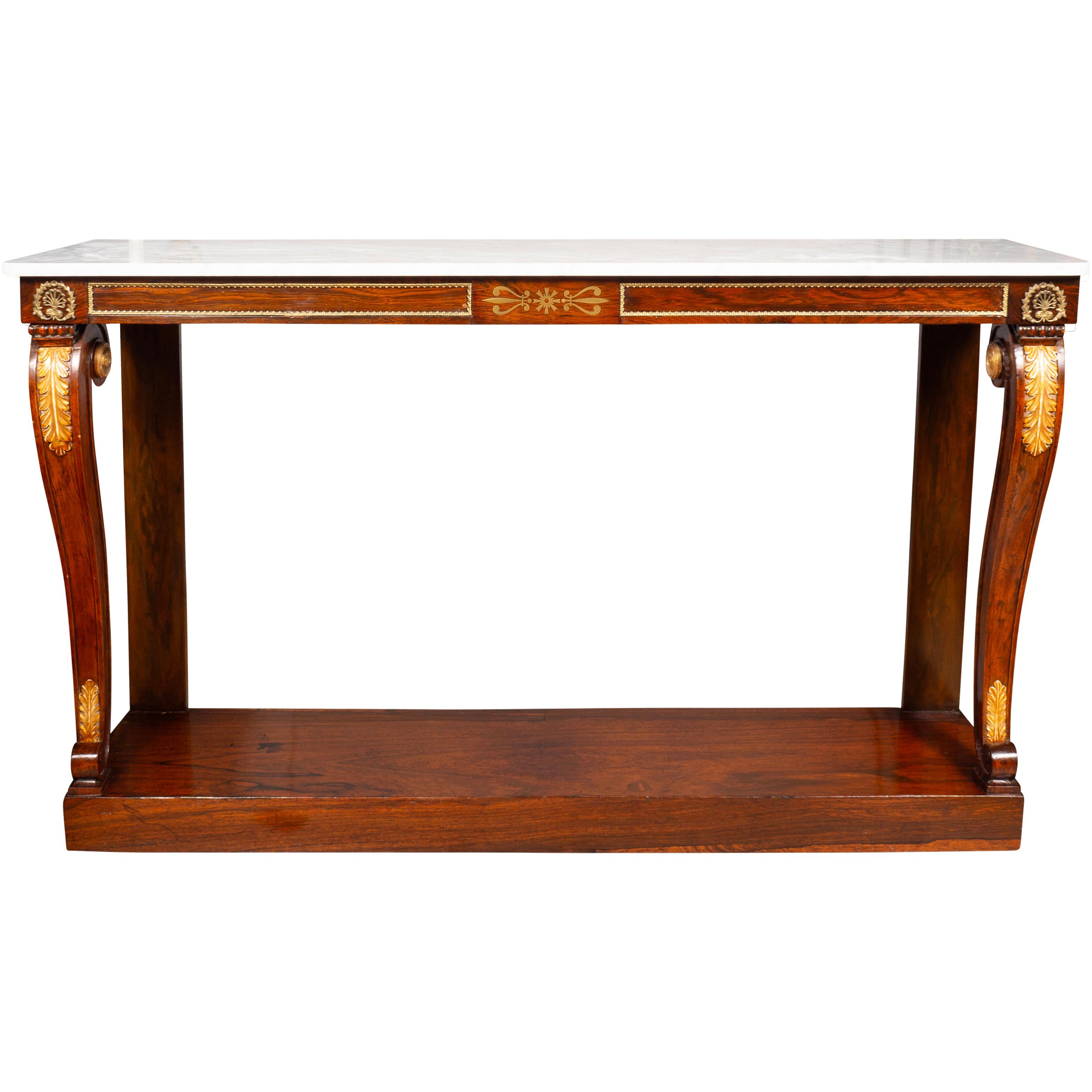 Regency Rosewood And Brass Mounted Console Table For Sale