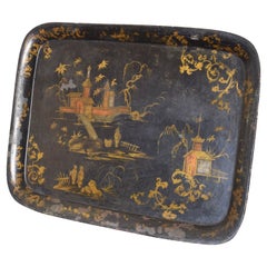 Retro English Tole Chinoiserie Painted Tray, mid 19th century