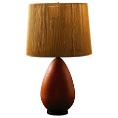 Modernist Ceramic Table Lamp in Brick Red Glaze and Original String Shade, 1960s