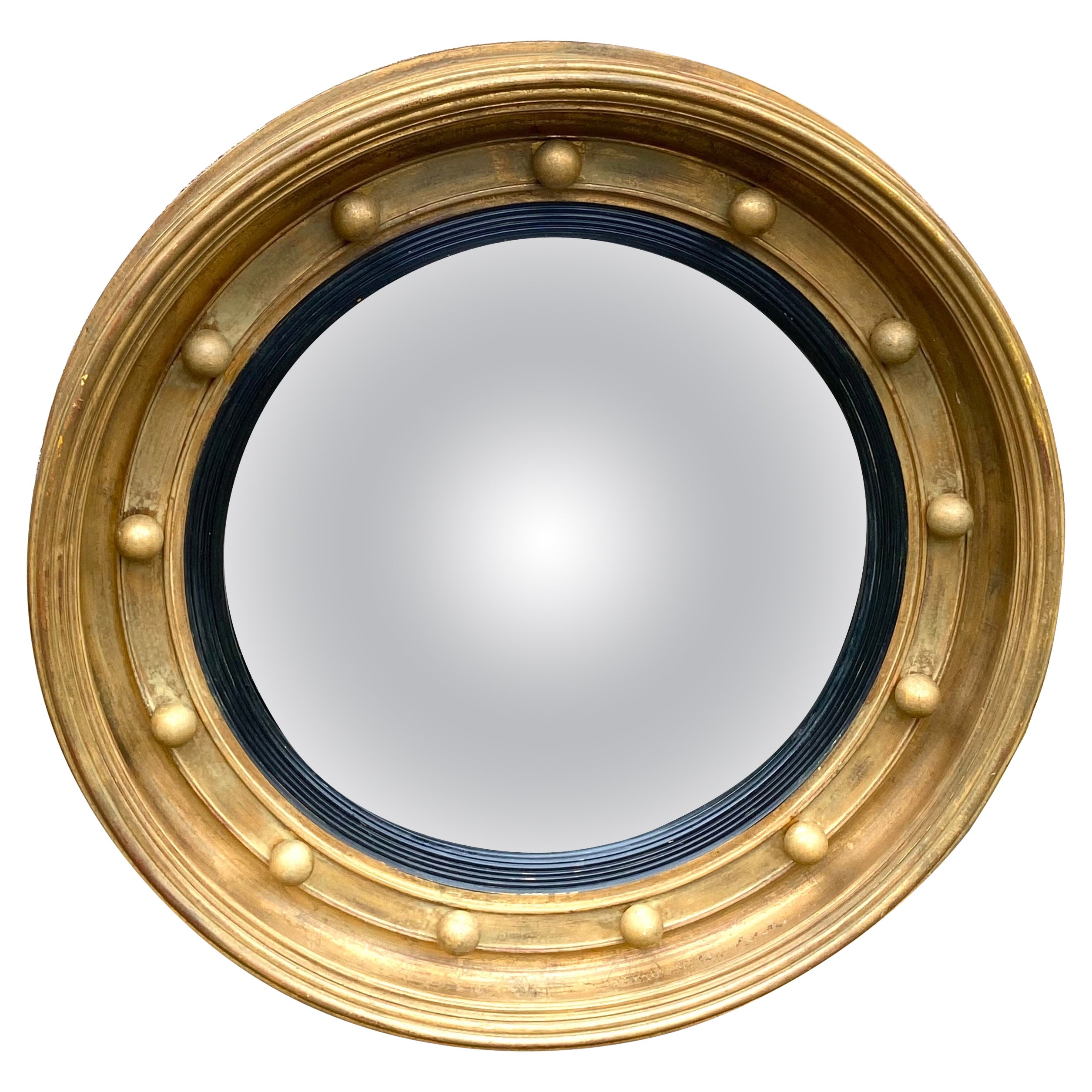 Large Convex Gold Round Mirror For Sale