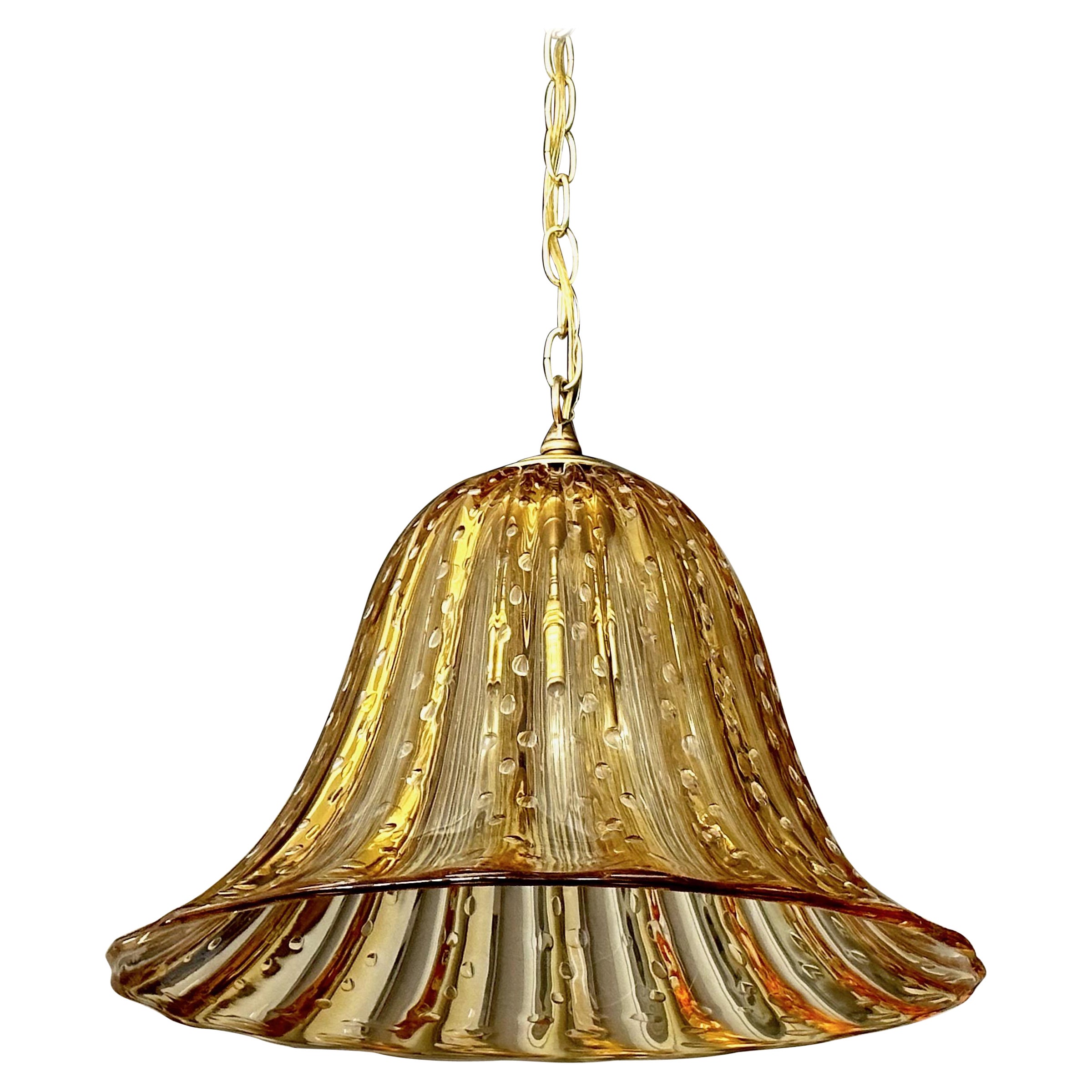 Lustre ou pendentif en forme de cloche en verre doré de Murano