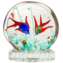 Murano Retro Double Fish Swim In Algae Italian Aquarium Sculpture Paperweight