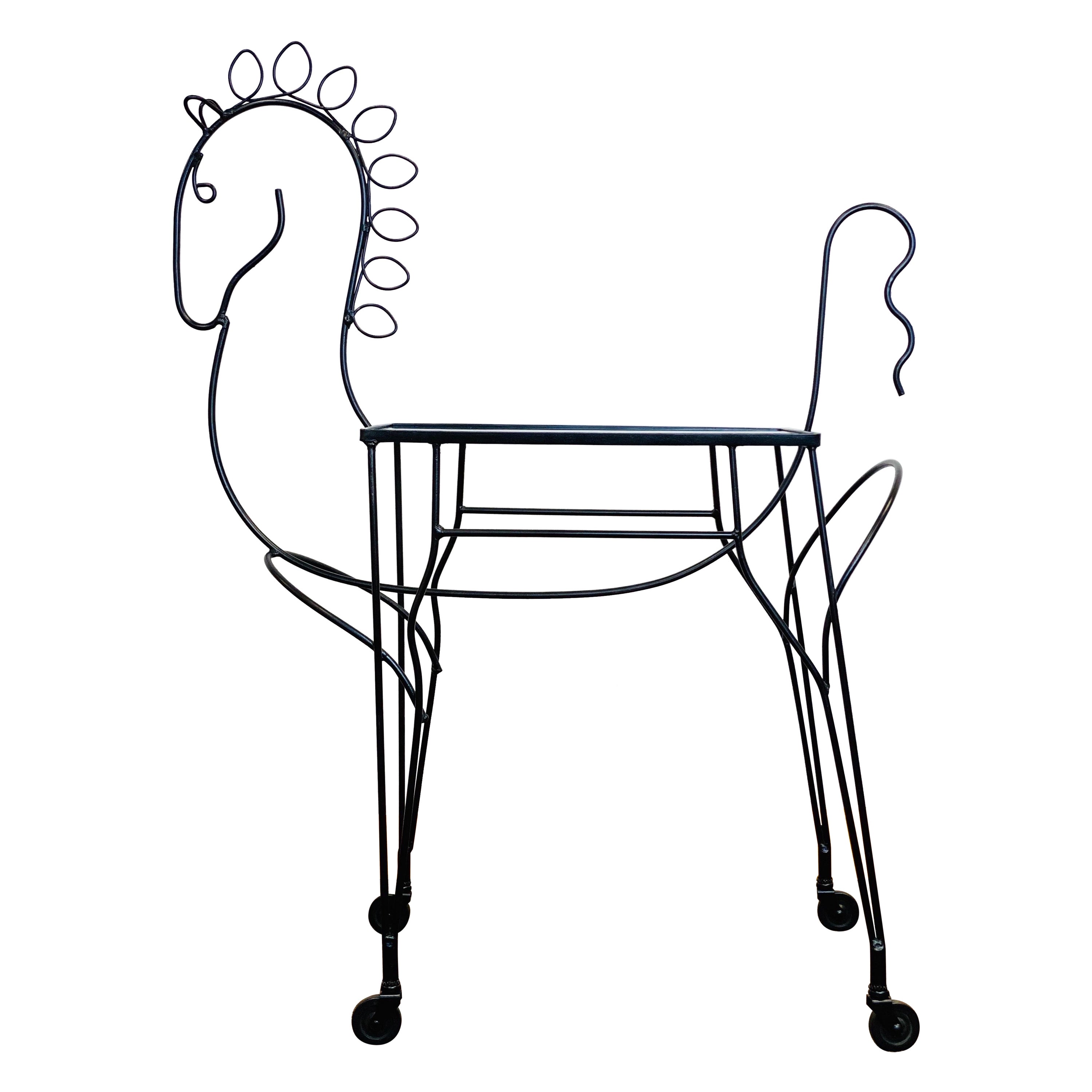 1960s Frederic Weinberg Style Black Horse Bar Cart 