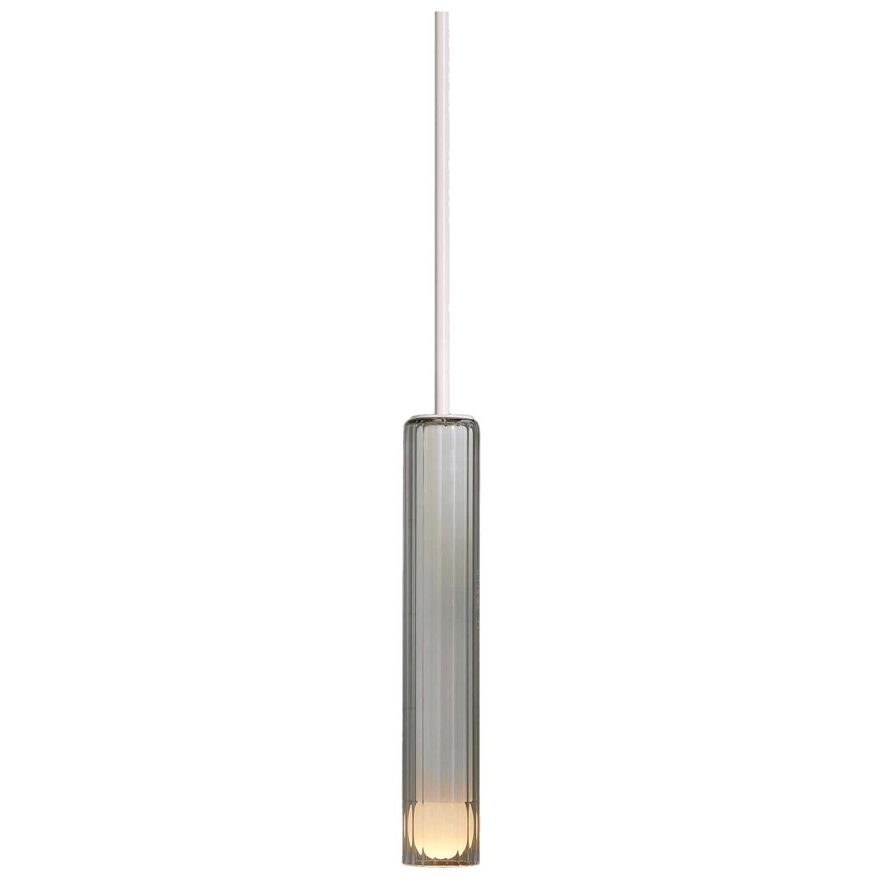 Marz Designs, "Lini Pendant Light, Tall with Solid Rod", Fluted Glass Pendant For Sale