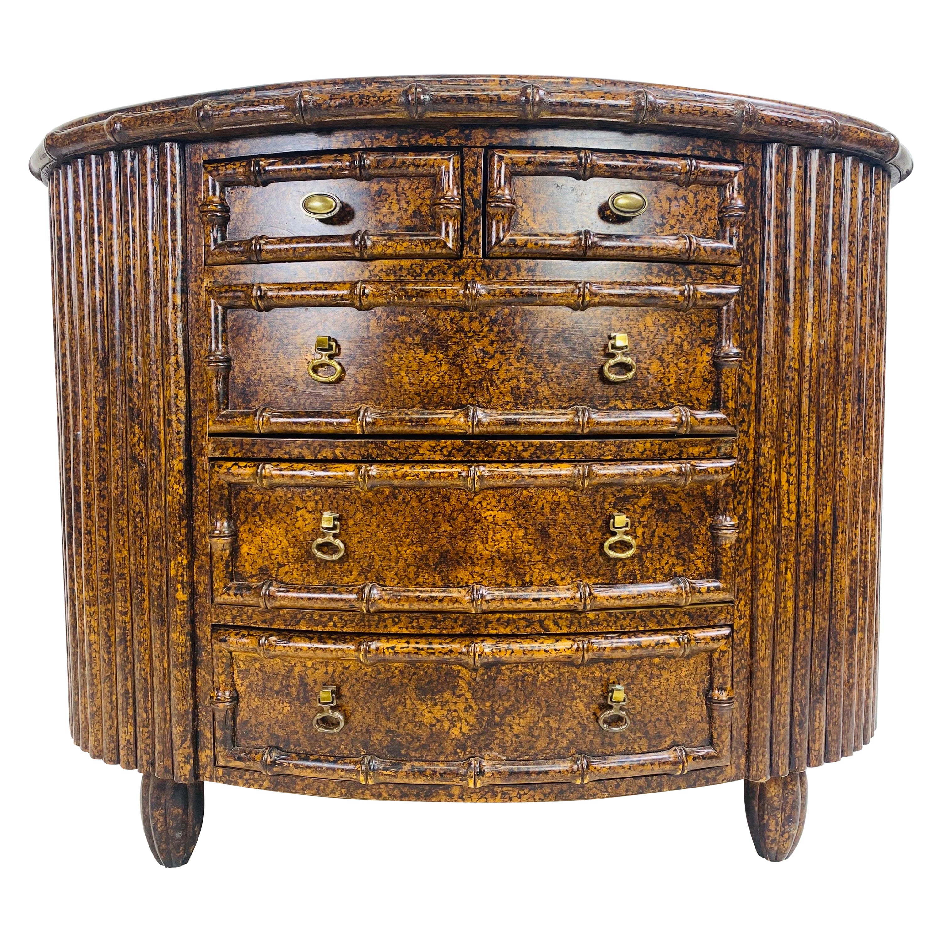 Regency style faux tortoiseshell chest of drawers after Maitland Smith For Sale