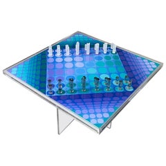 Schach-Set und Tisch aus Lucite von Victor Vasarely
