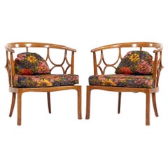 Billy Haines Mid Century Fruitwood Barrel Back Lounge Chairs - Pair
