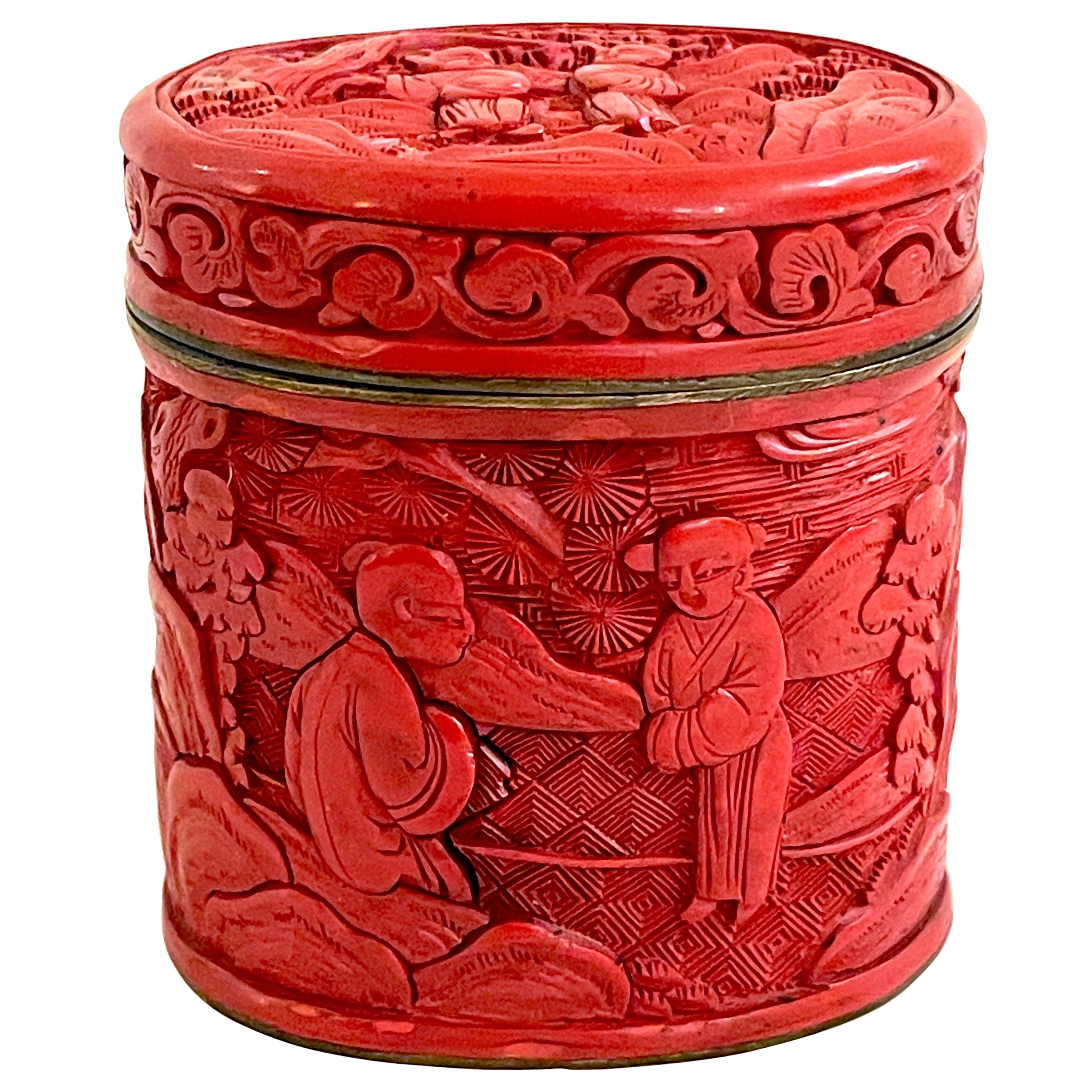19th Century  Chinese Export Oval Cinnabar Box For Sale