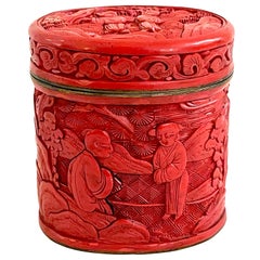 19th Century  Chinese Export Oval Cinnabar Box