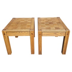 Retro Conant Ball Mid-Century Oak Parquet Checquered Side Tables, Pair